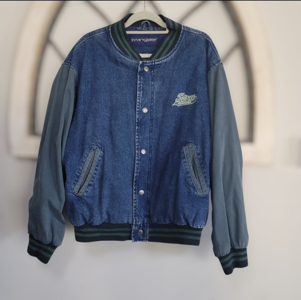 *Vintage* Men's Swingster Denim Bomber Varsity Letterman Jacket Size Large